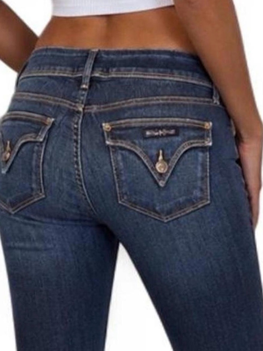 Hudson Dark Blue distressed Women’s Low-Mid rise Stretch Jeans flare SZ 28 Euc
